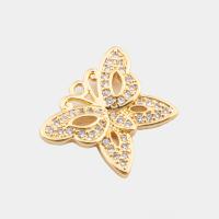 Cubic Zirconia Micro Pave Brass Pendant, Butterfly, high quality plated, DIY & micro pave cubic zirconia, gold, 18x13.50x2mm, Hole:Approx 1.5mm, Sold By PC