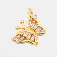 Cubic Zirconia Micro Pave Brass Pendant, Butterfly, high quality plated, DIY & micro pave cubic zirconia, gold, 14x20x3mm, Hole:Approx 1.5mm, Sold By PC