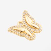 Cubic Zirconia Micro Pave Brass Pendant, Butterfly, high quality plated, DIY & micro pave cubic zirconia, gold, 14x15.50x3mm, Hole:Approx 1.5mm, Sold By PC
