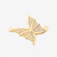 Cubic Zirconia Micro Pave Brass Connector, Butterfly, high quality plated, DIY & micro pave cubic zirconia, gold, 16x15x3mm, Hole:Approx 1mm, Sold By PC