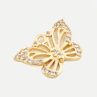 Cubic Zirconia Micro Pave Brass Pendant, Butterfly, high quality plated, DIY & micro pave cubic zirconia, gold, 13x19x3mm, Hole:Approx 2mm, Sold By PC