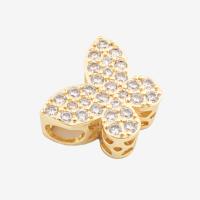 Cubic Zirconia Micro Pave Brass Beads, Butterfly, high quality plated, DIY & micro pave cubic zirconia, gold, 11x14x6mm, Hole:Approx 3mm, Sold By PC