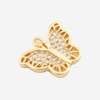 Cubic Zirconia Micro Pave Brass Pendant, Butterfly, high quality plated, DIY & micro pave cubic zirconia, gold, 13x16x2mm, Hole:Approx 2mm, Sold By PC