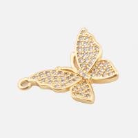 Cubic Zirconia Micro Pave Brass Pendant, Butterfly, high quality plated, DIY & micro pave cubic zirconia, gold, 17x14x2mm, Hole:Approx 1.5mm, Sold By PC