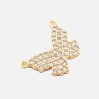Cubic Zirconia Micro Pave Brass Connector, Butterfly, high quality plated, DIY & micro pave cubic zirconia, gold, 11x15x2mm, Hole:Approx 1mm, Sold By PC
