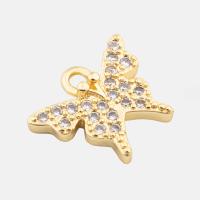 Cubic Zirconia Micro Pave Brass Pendant, Butterfly, high quality plated, DIY & micro pave cubic zirconia, gold, 10x12x2mm, Hole:Approx 1.5mm, Sold By PC