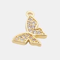 Cubic Zirconia Micro Pave Brass Pendant, Butterfly, high quality plated, DIY & micro pave cubic zirconia, gold, 10x13.50x2mm, Hole:Approx 1.5mm, Sold By PC