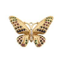 Cubic Zirconia Micro Pave Brass Pendant, Butterfly, high quality plated, DIY & different styles for choice & micro pave cubic zirconia, gold, 23x31x4mm, Hole:Approx 2mm, Sold By PC