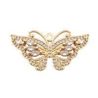 Cubic Zirconia Micro Pave Brass Pendant, Butterfly, high quality plated, DIY & different styles for choice & micro pave cubic zirconia, gold, 17x31x4mm, Hole:Approx 2mm, Sold By PC