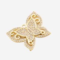 Cubic Zirconia Micro Pave Brass Pendant, Butterfly, high quality plated, DIY & micro pave cubic zirconia, gold, 25x20.50x2mm, Hole:Approx 2mm, Sold By PC