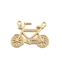 Cubic Zirconia Micro Pave Brass Pendant, Bike, gold color plated, fashion jewelry & DIY & micro pave cubic zirconia & double-hole, golden, 17x23x2mm, Hole:Approx 0.8mm, Sold By PC