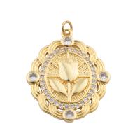 Cubic Zirconia Micro Pave Brass Pendant, gold color plated, fashion jewelry & DIY & micro pave cubic zirconia, golden, 36x27x3mm, Hole:Approx 2mm, Sold By PC