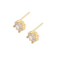 Cubic Zirconia Micro Pave Brass Earring, gold color plated, fashion jewelry & micro pave cubic zirconia & for woman, golden, 7x7x4mm, Sold By PC