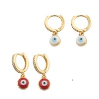 Evil Eye Earrings, Brass, gold color plated, fashion jewelry & evil eye pattern & micro pave cubic zirconia & for woman & enamel, more colors for choice, 20x13x3mm, Sold By Pair