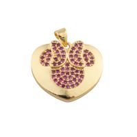 Cubic Zirconia Micro Pave Brass Pendant, Heart, gold color plated, fashion jewelry & DIY & micro pave cubic zirconia, two different colored, 24x23x3mm, Hole:Approx 2mm, Sold By PC