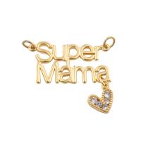 Cubic Zirconia Micro Pave Brass Pendant, Alphabet Letter, gold color plated, fashion jewelry & DIY & micro pave cubic zirconia & double-hole, golden, 31x30x2mm, Hole:Approx 1mm, Sold By PC