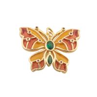Cubic Zirconia Micro Pave Brass Pendant, Butterfly, gold color plated, fashion jewelry & DIY & micro pave cubic zirconia & enamel, multi-colored, 20x25x4mm, Hole:Approx 1mm, Sold By PC