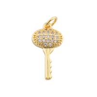 Cubic Zirconia Micro Pave Brass Pendant, Key, gold color plated, fashion jewelry & DIY & micro pave cubic zirconia, golden, 20x10x3mm, Hole:Approx 2mm, Sold By PC