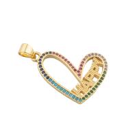 Cubic Zirconia Micro Pave Brass Pendant Heart gold color plated fashion jewelry & DIY & micro pave cubic zirconia multi-colored Approx 2mm Sold By PC