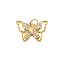 Cubic Zirconia Micro Pave Brass Pendant, Butterfly, gold color plated, fashion jewelry & DIY & micro pave cubic zirconia, golden, 11x16x2mm, Hole:Approx 1mm, Sold By PC