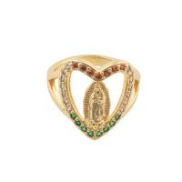 Cubique anneau en laiton Circonia Micro Pave, Placage de couleur d'or, bijoux de mode & pavé de micro zircon & pour femme, multicolore, 22*18*3mm, Trou:Environ 1.5mm, Vendu par PC