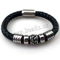 PU Leather Cord Bracelets, with 304 Stainless Steel, polished, vintage & for man, more colors for choice, Length:Approx 21 cm, Sold By PC