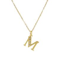 Edelstahl Schmuck Halskette, 304 Edelstahl, Alphabet-Buchstabe, Modeschmuck & Buchstaben sind von A bis Z & mit Strass, goldfarben, Länge:45 cm, verkauft von PC