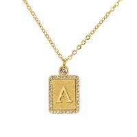 Stainless Steel Jewelry Necklace 304 Stainless Steel Rectangle Vacuum Ion Plating fashion jewelry & letters are from A to Z & for woman & with rhinestone golden Length 45 cm Sold By PC
