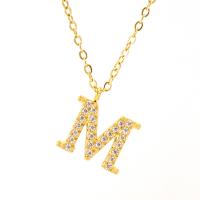 Edelstahl Schmuck Halskette, 304 Edelstahl, Alphabet-Buchstabe, Modeschmuck & Buchstaben sind von A bis Z & für Frau & mit Strass, goldfarben, 10mm, Länge 45 cm, verkauft von PC