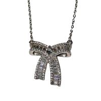 Ожерелья из латуни, Латунь, с 5cm наполнитель цепи, Бантик, Платиновое покрытие платиновым цвет, ювелирные изделия моды & Женский, не содержит никель, свинец, длина:40 см, продается PC
