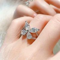 Cubic Zirconia Micro Pave Brass Ring Butterfly platinum color plated fashion jewelry & micro pave cubic zirconia & for woman nickel lead & cadmium free Sold By PC