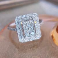 Cubic Zirconia Micro Pave Brass Ring Square platinum color plated fashion jewelry & micro pave cubic zirconia & for woman nickel lead & cadmium free Sold By PC