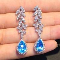 Cubic Zirconia Micro Pave Brass Earring Teardrop platinum color plated fashion jewelry & micro pave cubic zirconia & for woman nickel lead & cadmium free 50mm Sold By Pair