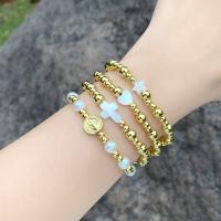 Brass Bracelet & Bangle with Shell & Plastic Pearl plated fashion jewelry nickel lead & cadmium free Length 18 cm Sold By PC