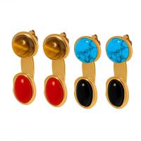 Titanium Stål Stud Earring, med Ædelsten, Geometrisk mønster, guldfarve belagt, mode smykker & forskellige stilarter for valg & for kvinde, 12x33mm, Solgt af par