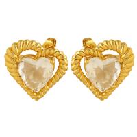 Brass Stud Earring Heart plated fashion jewelry & micro pave cubic zirconia & for woman Sold By Pair