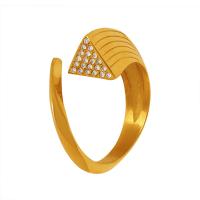 Titanium Steel Cuff Finger Ring Triangle Vacuum Ion Plating micro pave cubic zirconia & for woman US Ring Sold By PC