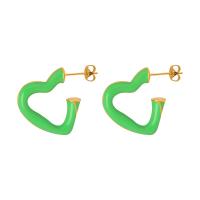 Brass Stud Earring with Titanium Steel Heart Vacuum Ion Plating fashion jewelry & for woman & enamel Sold By Pair