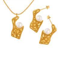 Titan Stål Smycken Set, med Glass Pearl, mode smycken & olika stilar för val & för kvinna, Säljs av PC
