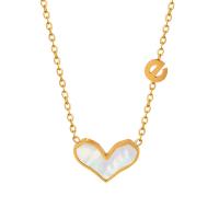 Titanium Steel Necklace with White Shell with 2inch extender chain Heart gold color plated fashion jewelry & for woman Length Approx 15.7 Inch Sold By PC