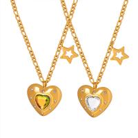 Titanium Steel Necklace with Glass Stone with 2inch extender chain Heart gold color plated fashion jewelry & for woman & with rhinestone Length Approx 15.7 Inch Sold By PC