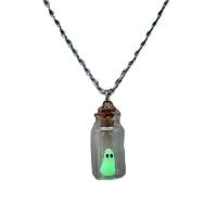 Colar de jóias de liga de zinco, with vidro, Design de Halloween & unissex & luminosa, 45x20mm, comprimento Aprox 50 cm, vendido por PC