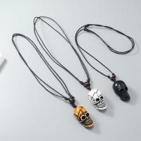 Sweater Chain Necklace, Resin, with Wax Cord, Skull, Halloween Design & Adjustable & fashion jewelry & for man, more colors for choice, 48x25mm, Length:Approx 44-70 cm, Sold By PC