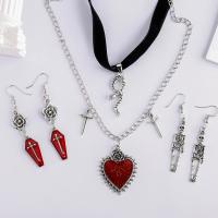 Tibetan Style Jewelry Sets, earring & necklace, silver color plated, 4 pieces & gothic style & for woman, nickel, lead & cadmium free, Length:Approx 18.5 Inch, Approx 15.7 Inch, 2Sets/Bag, Sold By Bag