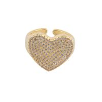 Cubic Zirconia Micro Pave Brass Ring, Heart, gold color plated, fashion jewelry & micro pave cubic zirconia & for woman, golden, 20*13*2.5mm, Sold By PC