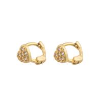 Boucles d'oreilles en laiton zircon cubique pavent, coeur, Placage de couleur d'or, bijoux de mode & pavé de micro zircon & pour femme, doré, 8x6x1mm, Vendu par paire