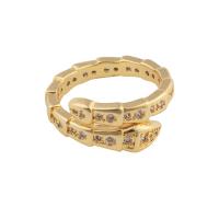 Cubique anneau en laiton Circonia Micro Pave, Placage de couleur d'or, bijoux de mode & pavé de micro zircon & pour femme, doré, 21*9*3mm, Vendu par PC