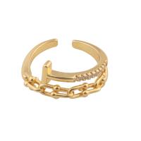 Cubique anneau en laiton Circonia Micro Pave, Placage de couleur d'or, bijoux de mode & pavé de micro zircon & pour femme, doré, 23*10*2mm, Vendu par PC