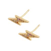 Cubic Zirconia Micro Pave Brass Earring, Lightning Symbol, gold color plated, fashion jewelry & micro pave cubic zirconia & for woman, multi-colored, 13x5x2mm, Sold By Pair