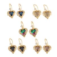 Cubic Zirconia Micro Pave Brass Earring Heart gold color plated fashion jewelry & micro pave cubic zirconia & for woman Sold By Pair